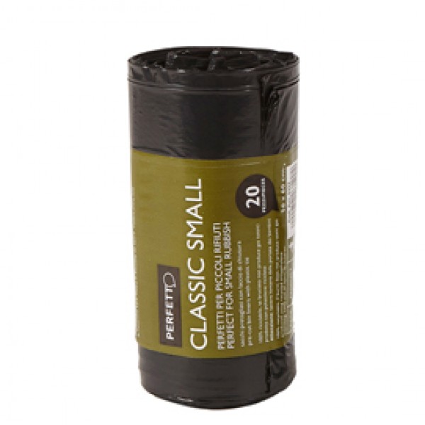 Sacchi per rifiuti Classic Small - 50x60 cm - 30 L - 10 micron - nero - Perfetto - rotolo da 20 sacchetti Sacchi per rifiuti Classic Small - 50x60 cm - 30 L - 10 micron - nero - Perfetto - rotolo da 20 sacchetti