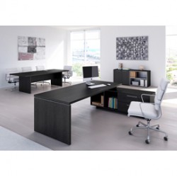 Scrivania Manager Prestige - 210x90x74 cm - con mobile servizio reversibile - nero venato - Artexport