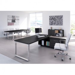 Scrivania Manager Prestige Metal - 180x90x74 cm - con mobile servizio reversibile - nero venato - Artexport