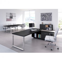 Scrivania Manager Prestige Metal - 210x90x74 cm - con mobile servizio reversibile - nero venato - Artexport