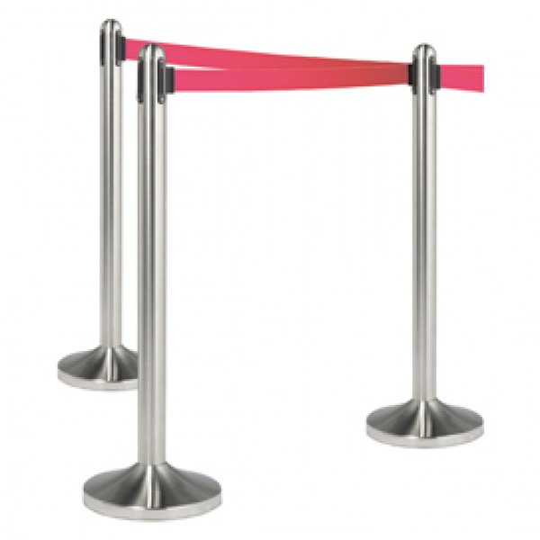 Colonnina segnapercorso cromata - altezza 100 cm - nastro retrattile rosso da 210 cm - Securit Colonnina segnapercorso cromata - altezza 100 cm - nastro retrattile rosso da 210 cm - Securit