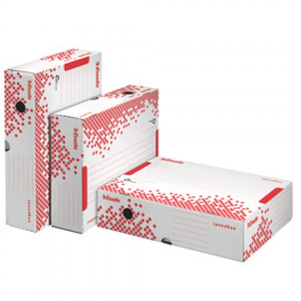 Scatola archivio Speedbox - dorso 10 cm - 35x25cm - bianco e rosso - Esselte Scatola archivio Speedbox - dorso 10 cm - 35x25cm - bianco e rosso - Esselte