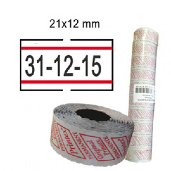 Rotolo da 1000 etichette per Printex Smart - 21x12 mm - adesivo permanente - bianco con righe rosse - Pack 10 rotoli Rotolo da 1000 etichette per Printex Smart - 21x12 mm - adesivo permanente - bianco con righe rosse - Pack 10 rotoli