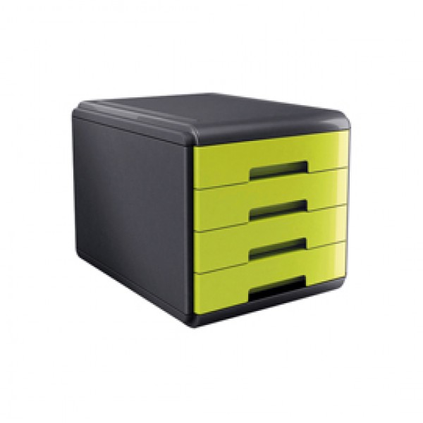 Cassettiera Mydesk - 29,5x38,5x28,2 cm - 4 cassetti da 4,5 cm - grigio/verde - Arda
