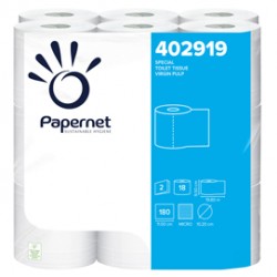 Carta igienica - 2 veli - 16,5 gr - 9,5 cm x 19,8 mt - diametro 10,2 cm - 180 strappi - Papernet - pacco 18 rotoli