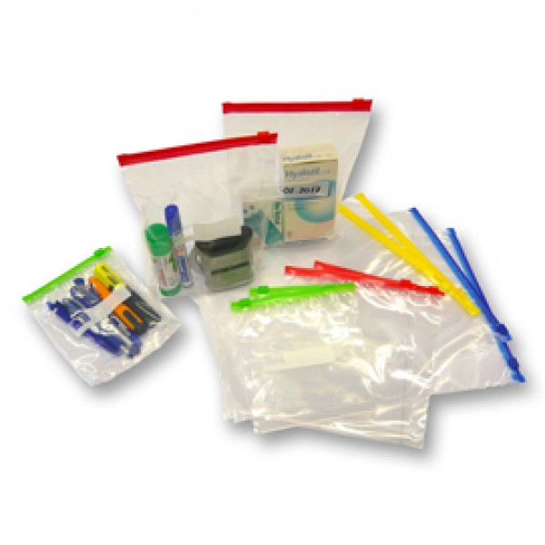 Buste slider - con chiusura zip e cursore - 23,5 x 32 x 6 cm - 70 micron - PE - trasparente/blu - Viva - conf. 50 pezzi Buste slider - con chiusura zip e cursore - 23,5 x 32 x 6 cm - 70 micron - PE - trasparente/blu - Viva - conf. 50 pezzi