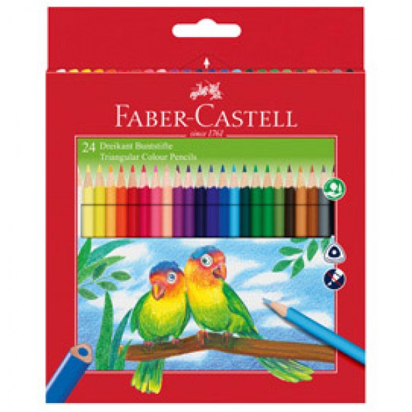 Matite colorate Eco - triangolari - diametro mina 3 mm - con temperino - colori assortiti - Faber Castell - astuccio 24 pezzi Matite colorate Eco - triangolari - diametro mina 3 mm - con temperino - colori assortiti - Faber Castell - astuccio 24 pezzi