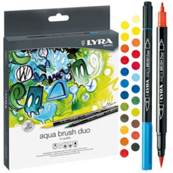 Pennarelli Aqua Brush Duo - punte 2,00 - 4,00 mm - Lyra - astuccio 24 pezzi