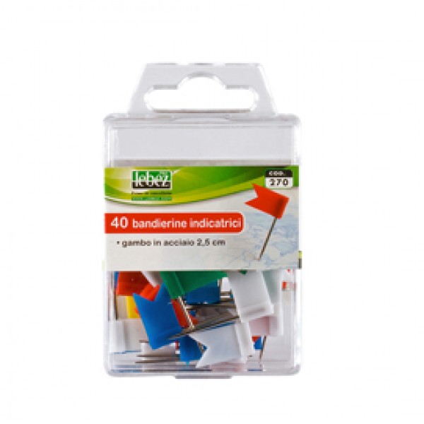 Spilli a bandierina - colori assortiti - Lebez - scatola 40 pezzi Spilli a bandierina - colori assortiti - Lebez - scatola 40 pezzi