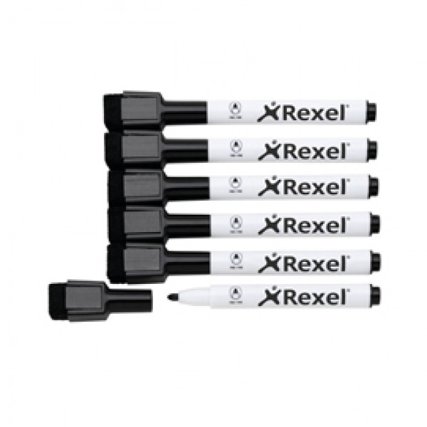 Pennarelli magnetici per lavagne bianche - nero - Nobo / Rexel - conf. 6 pezzi Pennarelli magnetici per lavagne bianche - nero - Nobo / Rexel - conf. 6 pezzi