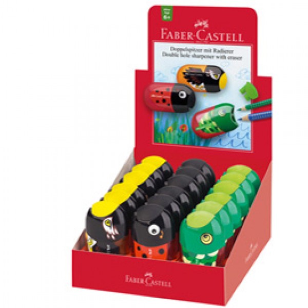 Temperamatite Animals con contenitore - 2 fori - con serbatoio e gomma assortiti - Faber Castell Temperamatite Animals con contenitore - 2 fori - con serbatoio e gomma assortiti - Faber Castell