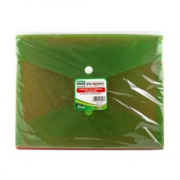 Buste con bottone - PPL - 24x18,5 cm - mix 3 colori fluo - Lebez - conf. 5 pezzi Buste con bottone - PPL - 24x18,5 cm - mix 3 colori fluo - Lebez - conf. 5 pezzi