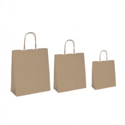 Shopper - maniglie cordino - 26 x 11 x 34,5 cm - carta biokraft - avana - Mainetti Bags - conf. 25 pezzi