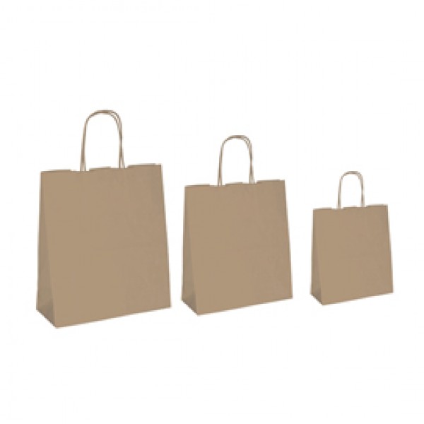 Shopper - maniglie cordino - 26 x 11 x 34,5 cm - carta biokraft - avana - Mainetti Bags - conf. 25 pezzi