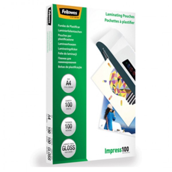 Pouches Impress100 - A3 -303x426 mm - 2x100 mic - Fellowes - scatola 100 pezzi Pouches Impress100 - A3 -303x426 mm - 2x100 mic - Fellowes - scatola 100 pezzi