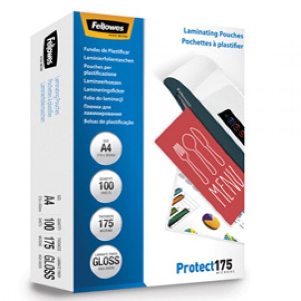 Pouches Protect175 - A4 - 2x175 micron - Fellowes - scatola 100 pezzi Pouches Protect175 - A4 - 2x175 micron - Fellowes - scatola 100 pezzi