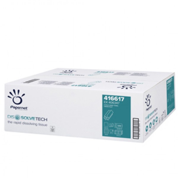 Asciugamani piegati a Z Dissolve Tech - 2 veli - 20 gr - goffratura a onda - 20,3 x 24 cm - bianco - Papernet - conf. 200 pezzi Asciugamani piegati a Z Dissolve Tech - 2 veli - 20 gr - goffratura a onda - 20,3 x 24 cm - bianco - Papernet - conf. 200 pezzi