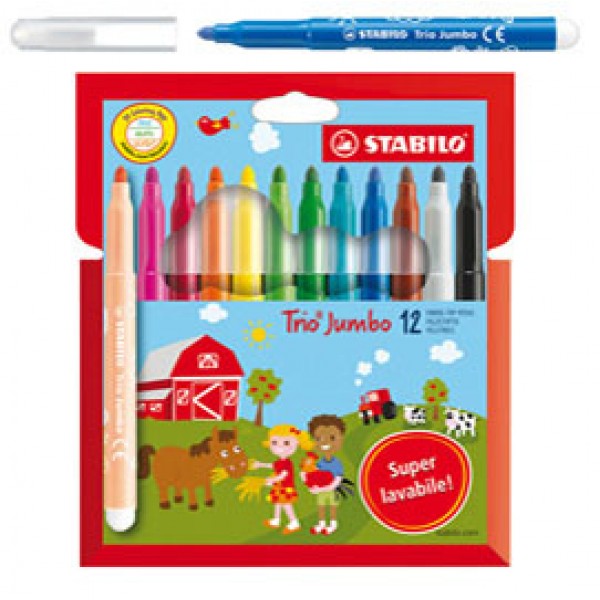 Pennarelli Trio Jumbo - punta 3,0 mm - colori assortiti - Stabilo - astuccio 12 pezzi Pennarelli Trio Jumbo - punta 3,0 mm - colori assortiti - Stabilo - astuccio 12 pezzi