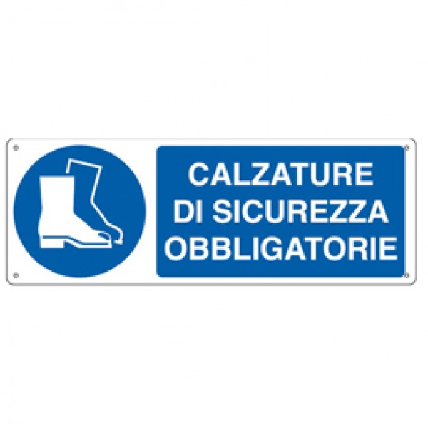 Cartello segnalatore - 35x12,5 cm - CALZATURE DI SICUREZZA OBBLIGATORIE - alluminio - Cartelli Segnalatori Cartello segnalatore - 35x12,5 cm - CALZATURE DI SICUREZZA OBBLIGATORIE - alluminio - Cartelli Segnalatori