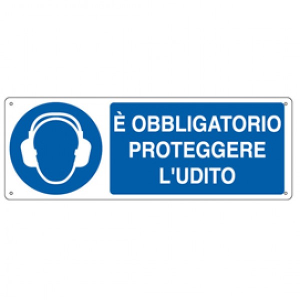 Cartello segnalatore - 35x12,5 cm - E' OBBLIGATORIO PROTEGGERE L'UDITO - alluminio - Cartelli Segnalatori Cartello segnalatore - 35x12,5 cm - E' OBBLIGATORIO PROTEGGERE L'UDITO - alluminio - Cartelli Segnalatori