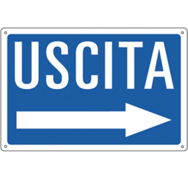 Cartello segnalatore - 30x20 cm - USCITA --> - alluminio - Cartelli Segnalatori Cartello segnalatore - 30x20 cm - USCITA --> - alluminio - Cartelli Segnalatori