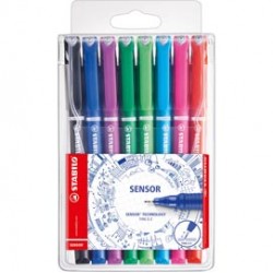 Fineliner Stabilo Sensor - tratto 0,3mm - 8 colori assortiti - Stabilo - conf. 8 pezzi