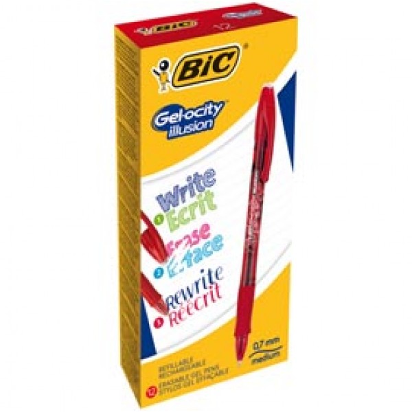 Penna sfera Gelocity Illusion - gel cancellabile - punta 0,7 mm - rosso - Bic - conf. 12 pezzi Penna sfera Gelocity Illusion - gel cancellabile - punta 0,7 mm - rosso - Bic - conf. 12 pezzi