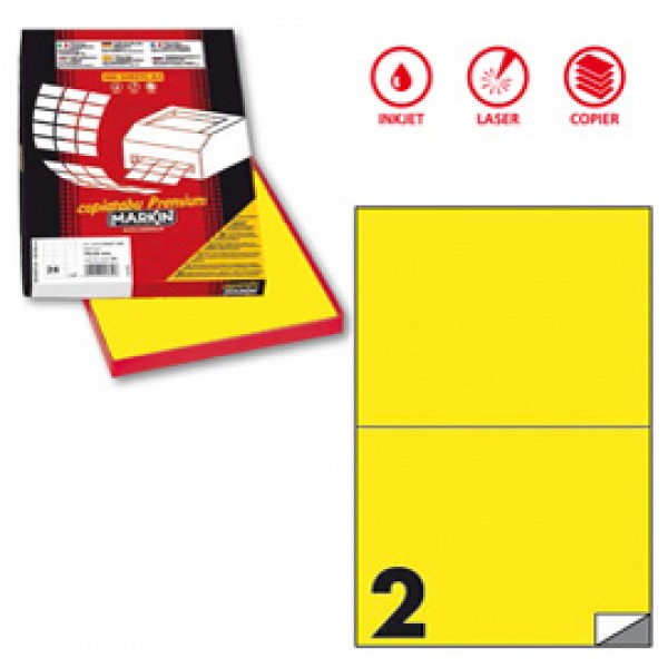 Etichetta adesiva C509 - permanente - 210x148,5 mm - 2 etichette per foglio - giallo fluo - Markin - scatola 100 fogli A4