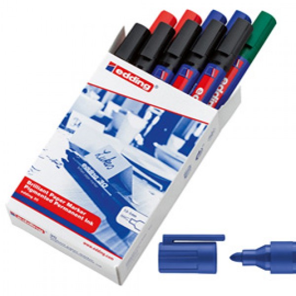 Marcatore a base d'acqua 30 - punta tonda 1,5 -3,0 mm - colori assortiti - Edding - scatola 10 pezzi Marcatore a base d'acqua 30 - punta tonda 1,5 -3,0 mm - colori assortiti - Edding - scatola 10 pezzi