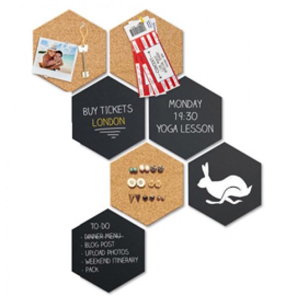 Set Wall Hexagon - lavagne nere e bacheche in sughero esagonali - Securit Set Wall Hexagon - lavagne nere e bacheche in sughero esagonali - Securit