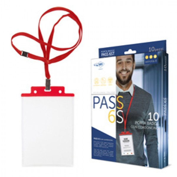Portanome Pass 6S-P - cordoncino rosso - 10 x 15 cm (A6) - rosso - Sei Rota - conf. 10 pezzi Portanome Pass 6S-P - cordoncino rosso - 10 x 15 cm (A6) - rosso - Sei Rota - conf. 10 pezzi
