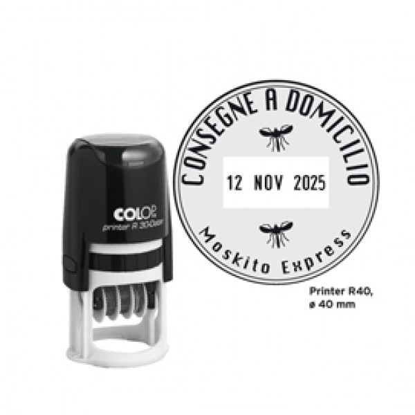 Timbro datario R40 - diametro 40 mm - 6 righe - autoinchiostrante - personalizzabile - Colop Timbro datario R40 - diametro 40 mm - 6 righe - autoinchiostrante - personalizzabile - Colop
