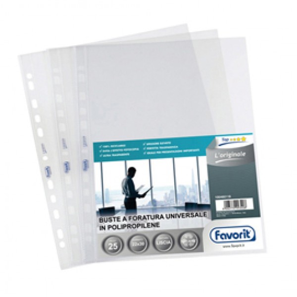 Buste forate L'Originale - Top - liscio - 30x42 cm (libro) - trasparente - Favorit - conf. 10 pezzi Buste forate L'Originale - Top - liscio - 30x42 cm (libro) - trasparente - Favorit - conf. 10 pezzi