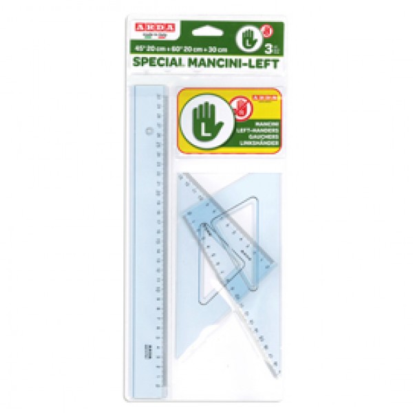 Set disegno per mancini - riga 30cm - squadre 45/60gradi - Arda Set disegno per mancini - riga 30cm - squadre 45/60gradi - Arda