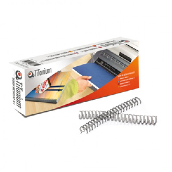 Dorsi spirale - metallo - 34 anelli passo 3:1 - 11 mm - bianco - Titanium - scatola 50 pezzi Dorsi spirale - metallo - 34 anelli passo 3:1 - 11 mm - bianco - Titanium - scatola 50 pezzi