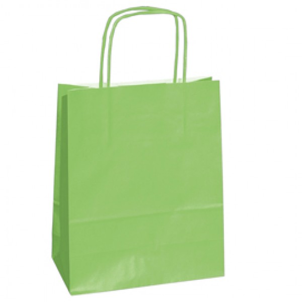 Shopper Twisted - maniglie cordino - 14 x 9 x 20 cm - carta kraft - verde mela - Mainetti Bags - conf. 25 pezzi