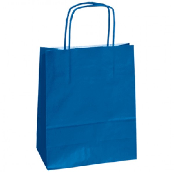 Shopper Twisted - maniglie cordino - 14 x 9 x 20 cm - carta kraft - blu - Mainetti Bags - conf. 25 pezzi