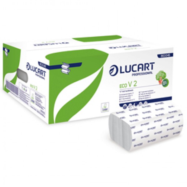 Asciugamani piegati a V Eco - 2 veli - goffratura corda - 21x21 cm - 19,5 gr - bianco - Lucart - conf. 190 pezzi Asciugamani piegati a V Eco - 2 veli - goffratura corda - 21x21 cm - 19,5 gr - bianco - Lucart - conf. 190 pezzi