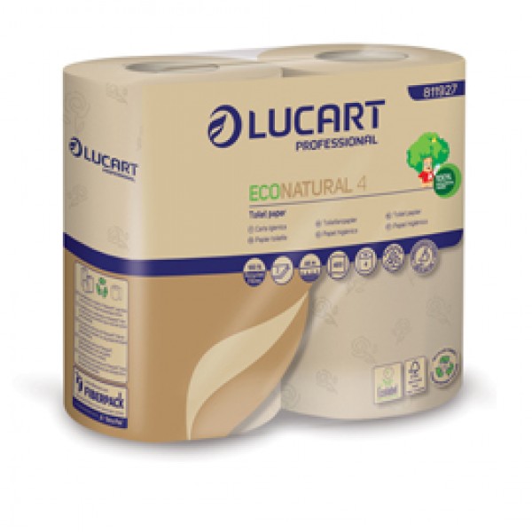 Carta igienica EcoNatural - 9,5 cm x 44 mt - diametro 12,5 cm - 15,5 gr - 400 strappi - Lucart - pacco 4 rotoli Carta igienica EcoNatural - 9,5 cm x 44 mt - diametro 12,5 cm - 15,5 gr - 400 strappi - Lucart - pacco 4 rotoli