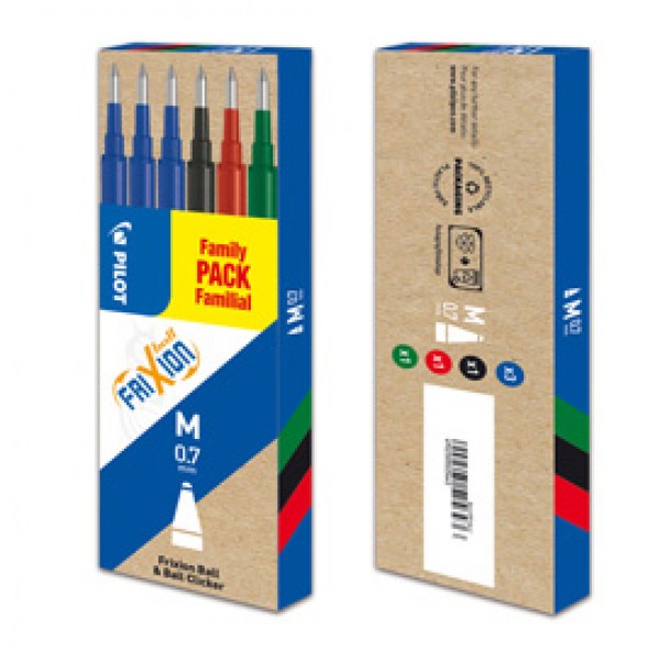 Refill a sfera Frixionball - punta 0,7mm - 3 blu, 1 nero, 1 rosso, 1 verde - Pilot - conf. 6 pezzi Refill a sfera Frixionball - punta 0,7mm - 3 blu, 1 nero, 1 rosso, 1 verde - Pilot - conf. 6 pezzi