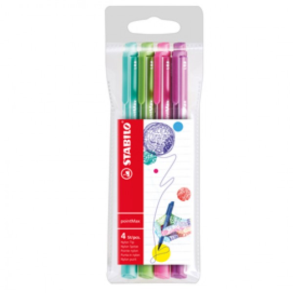 Pennarello PointMax punta feltro - punta 0,80mm - Stabilo - astuccio 4 colori: azzurro,verde,rosa,viola Pennarello PointMax punta feltro - punta 0,80mm - Stabilo - astuccio 4 colori: azzurro,verde,rosa,viola