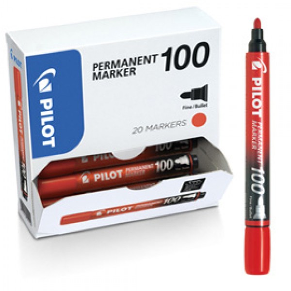 Scatola Marcatore Permanente Markers 100  - punta tonda 4,50mm - rosso - Pilot - conf. 15 + 5 pezzi