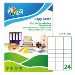 Etichetta adesiva LP4W - permanente - 70x37 mm - 24 etichette per foglio - bianco - Tico - conf. 100 fogli A4