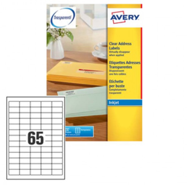 Etichetta adesiva J8651 - adatta a stampanti inkjet - 38,1x21,2 mm - permanente - bianco - Avery - 65 etichette per foglio - conf. 25 fogli A4