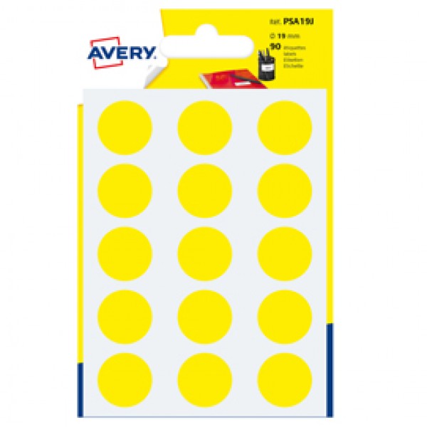 Etichetta adesiva tonda PSA - permanente - ø 19 mm - giallo - Avery - blister 90 etichette