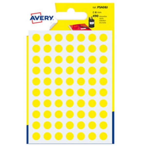 Etichetta adesiva tonda PSA - permanente - ø 8 mm - giallo - Avery - blister 420 etichette