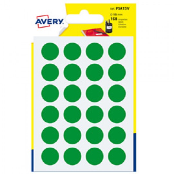 Etichetta adesiva tonda PSA - permanente - ø 15 mm - verde - Avery - blister 168 etichette