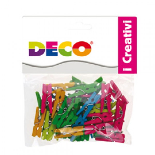 Mollettine mini - in legno - colori neon - 25 mm - Deco - conf. 45 pezzi