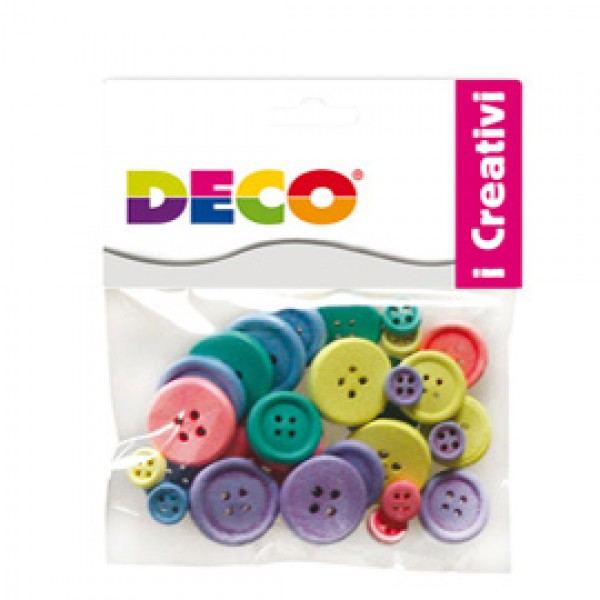 Bottoni - in legno - colori pastello - Deco - conf. 30 pezzi