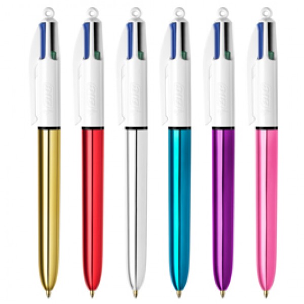 Penna sfera scatto multifunzione 4 Colours Shine - punta 1,0 mm - fusto colori assortiti - Bic - scatola 12 pezzi Penna sfera scatto multifunzione 4 Colours Shine - punta 1,0 mm - fusto colori assortiti - Bic - scatola 12 pezzi